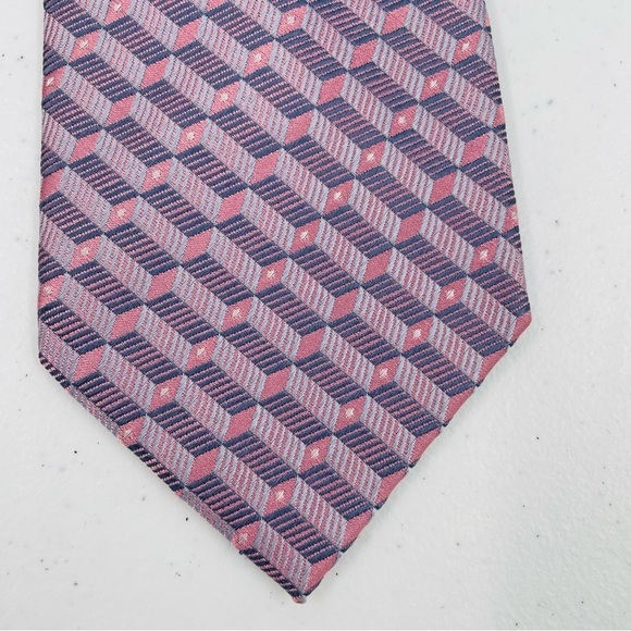 David Taylor Pink Grey White Geometric Office Business Corp Handmade Silk Tie - Picture 2 of 8